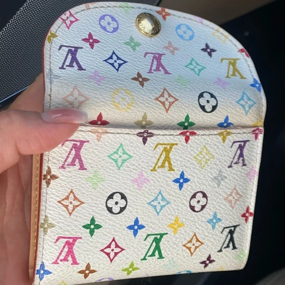 Reposhing  🤩 LV White Multicolor Flap Card coin case holder wallet 💚💛💗💙❤️💜 - Picture 16 of 16